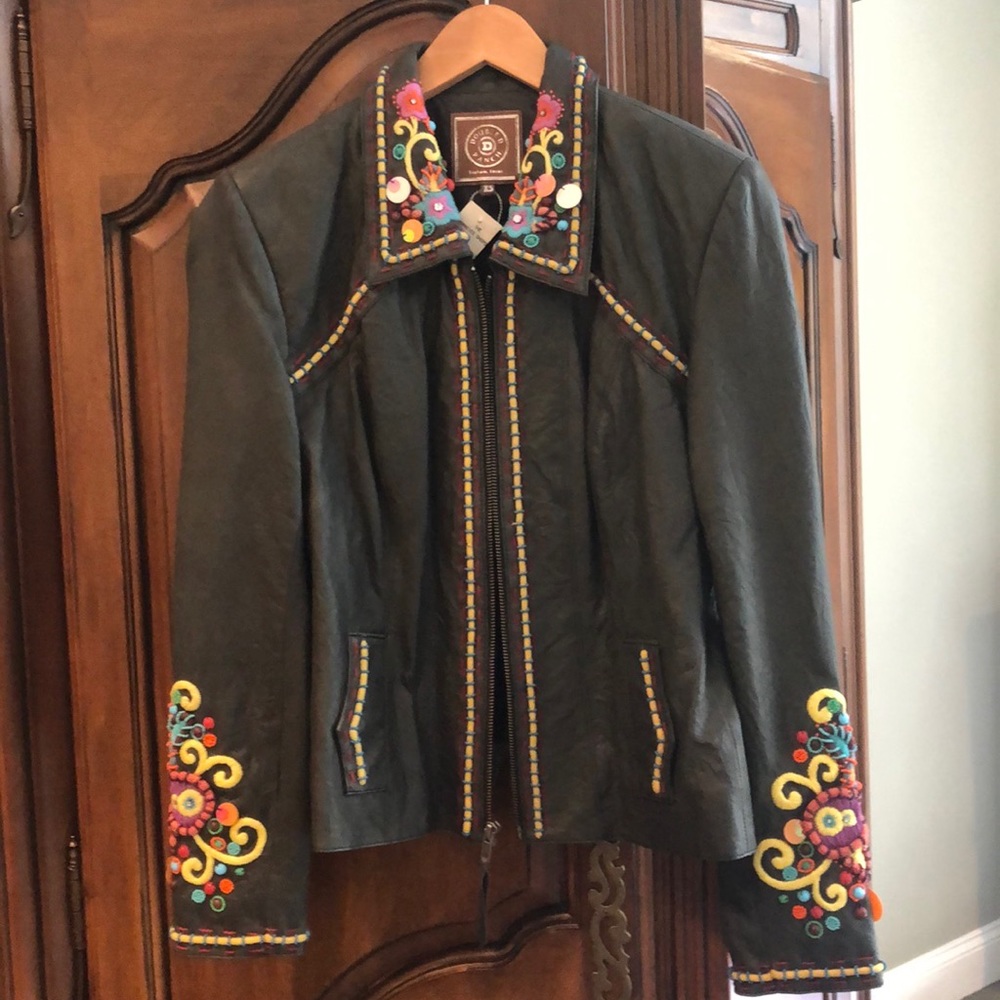 Doubled Ranch embroidered leather jacket